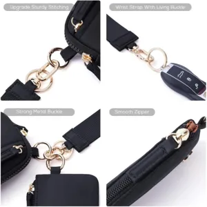 Waterproof nylon minimalist wrist wallet card holder and key ring pouch detail view