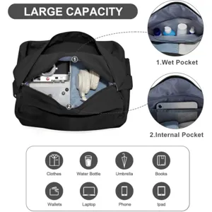 Large capacity sports gym bag with wet dry separation, multi-pocket travel shoulder bag.