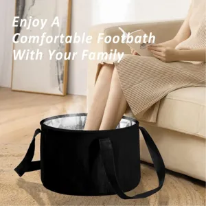 Portable collapsible foot bath bucket with thermal lining, perfect for relaxing home foot spa.