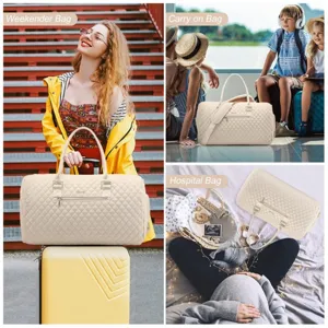 Quilted travel duffel bag large capacity weekender carry on bag for women weekend trips.