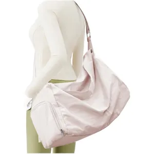Light pink large capacity gym duffel bag casual travel shoulder bag with zipper pocket.