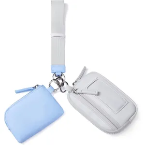 Close-up detail of lightweight nylon modular wrist coin purse and card holder set.