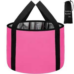Portable folding foot soaking bucket with storage bag 20L pink travel foot bath basin