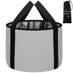 Portable folding foot bath bucket detail, featuring durable waterproof fabric and 20L cap.