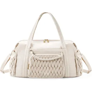 Grosse gesteppte Reise Duffle Tasche fuer Damen, stylische Sporttasche mit geflochtenen Details.