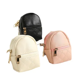 Mini quilted backpack coin purse portable earphone storage bag cute small wallet keychain