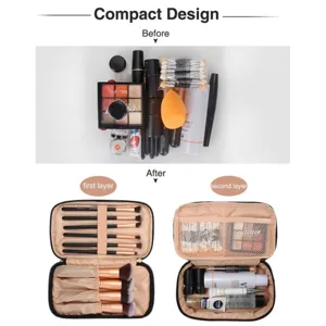 Large capacity travel toiletry bag with double layer zipper makeup storage organizer pouch