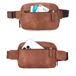 Braune PU Leder Gürteltasche für Damen mit verstellbarem Riemen, stylische Bauchtasche.