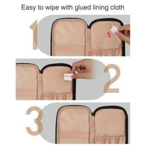Portable travel cosmetic bag with easy wipe lining and multi compartment makeup organizer