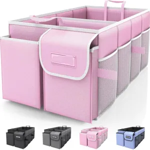 Grande organizzatore per bagagliaio auto rosa pieghevole a scomparti multipli con tasche