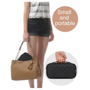 Black quilted travel cosmetic bag portable makeup organizer zipper pouch for daily use