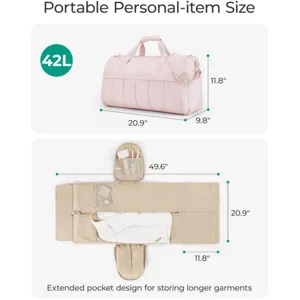 Multifunctional travel garment duffel bag with 42L capacity and foldable clothing storage.