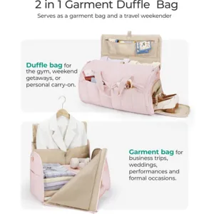 2 in 1 garment duffle bag travel weekender pink carry on luggage for women and business trips