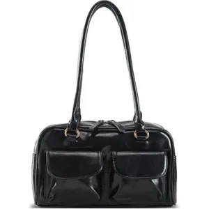 Women's Retro PU Leather Tote Bag Large Capacity Casual Shoulder Underarm Bag With Double Pockets Zipper Closure
