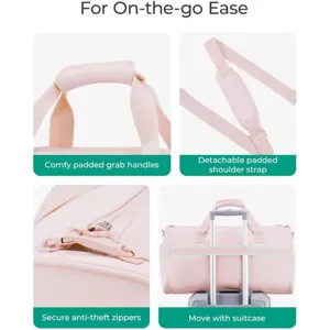 Large pink travel duffel bag for women, multi-functional overnight gym and luggage storage.