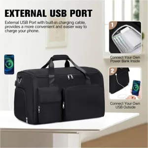 Convertible reistas met USB-oplaadpoort en apart schoenenvak voor reizen.