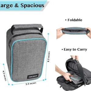 Portable foldable smell proof travel storage bag detail view, compact and secure design.