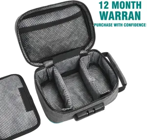 Large travel storage bag with combination lock, mesh pockets and adjustable dividers for organization.