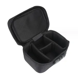 Large travel smell-proof storage bag with combination lock, black makeup organizer pouch