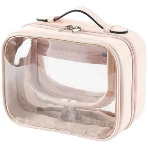 Large Capacity Travel Makeup Bag Waterproof Leather Toiletry Bag Portable Multi Compartment Cosmetic Organizer Storage Bag For Women Men