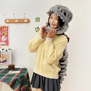 Peluche esqueleto dinosaurio capucha divertido novedad sombrero gris disfraz animal accesorio