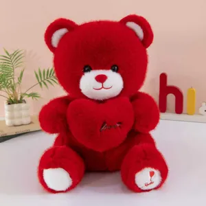 Roter Teddybär Plüschtier mit rotem Herz, weiches Stofftier als Geschenk für Kinder.