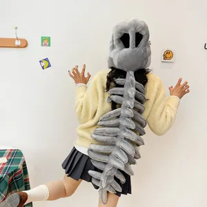 Sombrero de peluche de esqueleto de dinosaurio y disfraz de columna vertebral para fiesta cosplay.