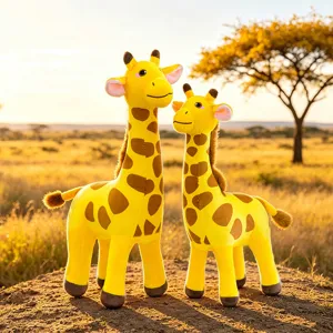 Cute giraffe plush toys set in savanna scene, ideal as kids gift or room decor display.
