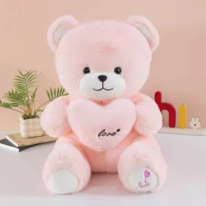 Süßer rosa Teddybär Plüschtier hält ein Herz, weiche Kuscheltier Puppe für Kinder Geburtstagsgeschenk.
