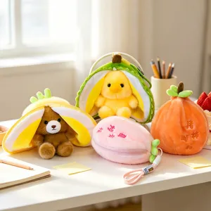 Cute fruit plush toy pendant and coin purse, detailed view showcasing soft texture.