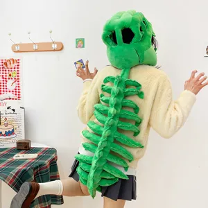 Divertido conjunto de peluche con capucha de esqueleto de dinosaurio y juguete de columna.