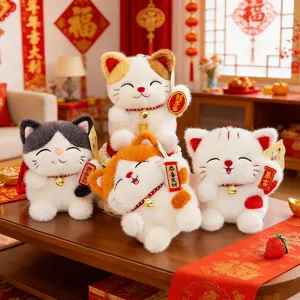 Cute lucky cat plush toy set, fortune cat doll with lucky charms, perfect desktop decor.
