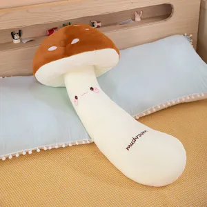 Joli coussin en peluche long champignon doux rembourré lit sommeil soutien latéral mignon
