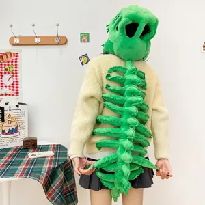 Divertido disfraz de felpa de dinosaurio verde tocado muñeca esqueleto juguete regalo