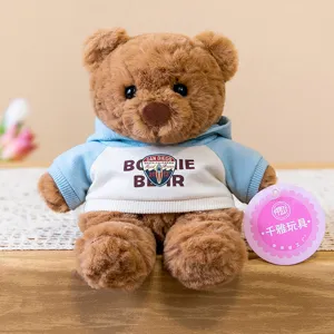 Simpatico orsacchiotto di peluche con felpa con cappuccio, morbido peluche da scrivania.