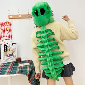 Divertido juego de peluche con cabeza de dinosaurio y columna vertebral para fiestas.