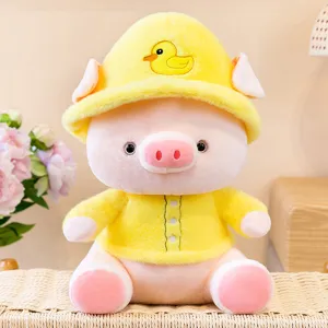 Cute colorful pig plush toy doll with yellow duck hat and shirt soft pillow gift for kids girls