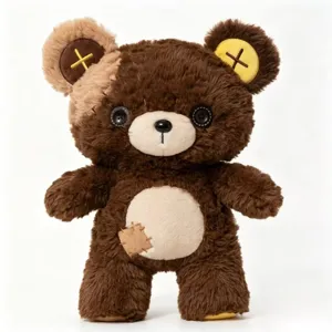 Cute button-eyed plush teddy bear soft toy, perfect for children companionship and comfort.