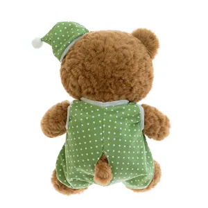 Cute sleeping pajama teddy bear plush doll back view detail, soft healing companion toy.