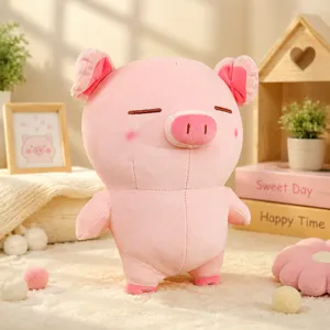Süßes elastisches stehendes Schwein Plüschtier Puppe weiches Schlafkissen Stofftier Kissen Geburtstag Neujahrsgeschenk für Kinder Mädchen