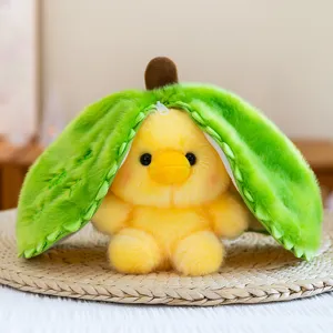 Cute fruit transformation duck plush toy pendant, soft stuffed animal doll for gifts and decor.