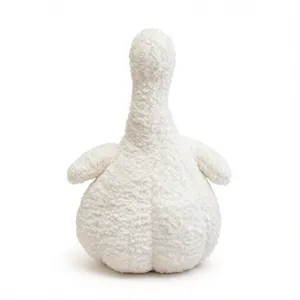 White cute garlic duck plush toy back detail, soft fluffy stuffed animal companion doll.