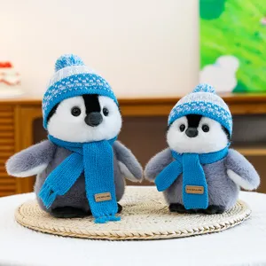 Cute winter penguin plush toys set with knitted hats and scarves for kids holiday gifts decor