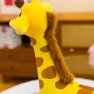 Cute plush giraffe toy close up detail view soft fabric lovely animal doll gift decoration