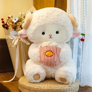 Cute sitting popcorn sheep plush toy soft fluffy stuffed animal doll pillow for kids girls gift