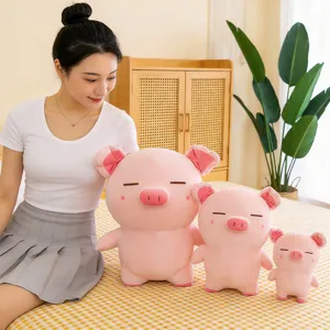 Niedliches rosa stehendes Schwein Plueschspielzeug Detailansicht, weiches Kissen Geschenk