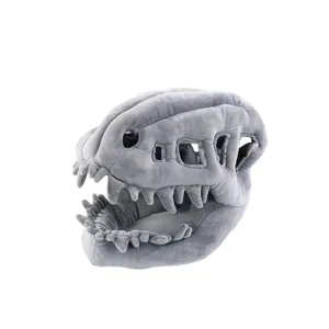 Sombrero de felpa con calavera de dinosaurio gris divertido tocado de esqueleto juguete suave