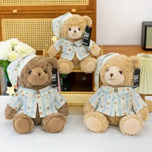 Cute Dressed Pajama Teddy Bear Plush Toy Stuffed Animal Soft Hugging Bear Doll Kids Soothing Companion Toy Gift