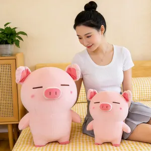 Weiches rosa stehendes Schwein Plueschtier Puppe Kissen fuer Geburtstag und Kuscheln.