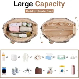Large capacity diaper bag tote with multi-compartments for travel and baby essentials storage.